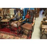 A pair of Jacobean style carver chairs with barley twist supports.