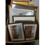 Box of mixed framed & glazed pictures to include Watercolours