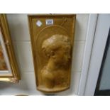 Carved Figurative plaster plaque with Religious image
