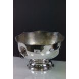 Large silver plated champagne bucket with lion head handles