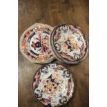 Derby Porcelain Plates c1840 hand painted in Kings Imari Style, Red, Blue & Gold, 7 plates in total