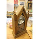 A 20th century two train movement 31 day Alaron mantle clock of gothic design.