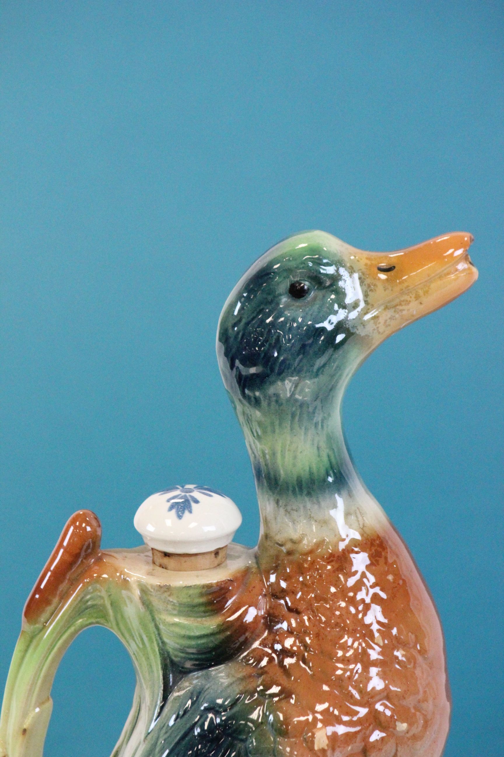 French Majolica Style Duck Decanter with Stopper - Image 2 of 2