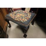 Large George III Style Square Mahogany Dressing Stool with Woolwork Upholstered Seat and raised on