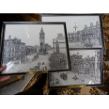 RD Pamplin - Three pen and ink drawings of Belfast street scenes circa 1900 to include York
