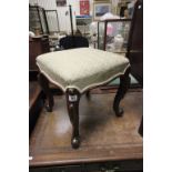 19th century Square Mahogany Upholstered Dressing Stool raised on Carved Cabriole Legs