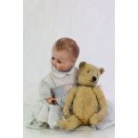 August Steiner bisque headed doll and a vintage Teddy bear