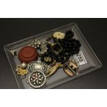Tray of Vintage Jewellery including 9ct Gold Cross and an Enamel Buckle