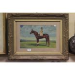 Gilt framed Oil on canvas of a Horse & Jockey