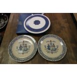 Boxed Royal Worcester "Henley" Cake stand and a pair of Johnson Brothers "Hearts & Flowers" plates