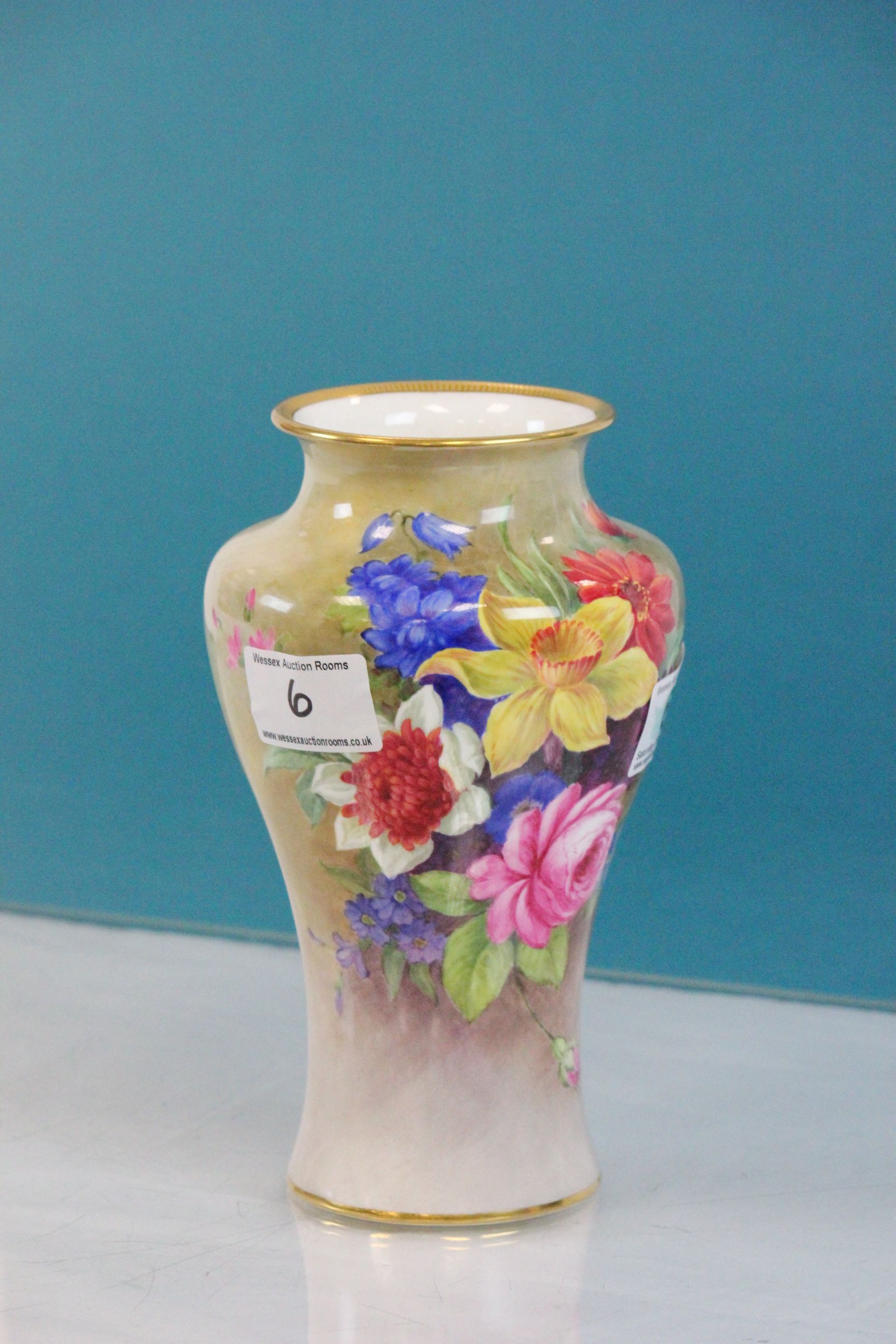 Royal Worcester Baluster type vase with hand painted floral decoration, signed E Barker & numbered