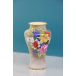 Royal Worcester Baluster type vase with hand painted floral decoration, signed E Barker & numbered