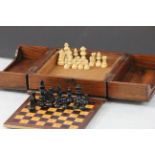 Brass inlaid Wooden box with Chess board & pieces