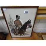 Framed and Glazed World War II Watercolour Portrait of Soldier on Horseback with Cairo in the