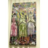Oil on canvas painting of figures at prayer signed Alan Aldin .