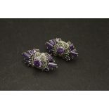 Pair of silver marcasite and Amethyst earrings