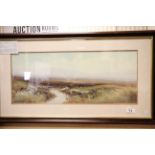 Reginald Daniel Sherrin (1891-1971) watercolour/gouache of Moorland landscape with stream and sheep,
