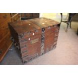 19th century Oak and Iron Bound Silver Chest with Brass Name Plaque and fitted with green baise