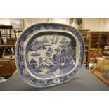 Blue and white willow pattern meat plate