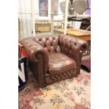 Brown Leather Chesterfield Style Armchair