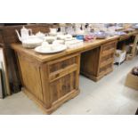 Large Hardwood Twin Pedestal Desk