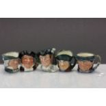 Group of five small Royal Doulton character Toby jugs to include; Tony Weller, Parson Brown, Mine