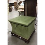 Victorian Upholstered Square Dressing Box Stool on mahogany base and four squat ball feet