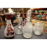 Box of vintage glassware to include decanters