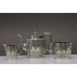 Vintage Silver plated three piece teaset with Asian style decoration