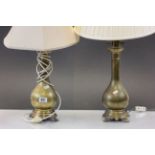 Two brass vintage style lamps with shades.