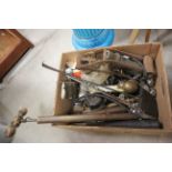 A quantity of vintage automobilia to include stirrup pump,lamps , grease guns etc.