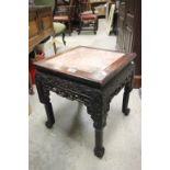 Chinese Carved Hardwood Lamp Table with Marble Inset Top