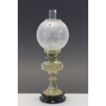 Hinks & Son Patent brass Oil lamp with etched glass shade