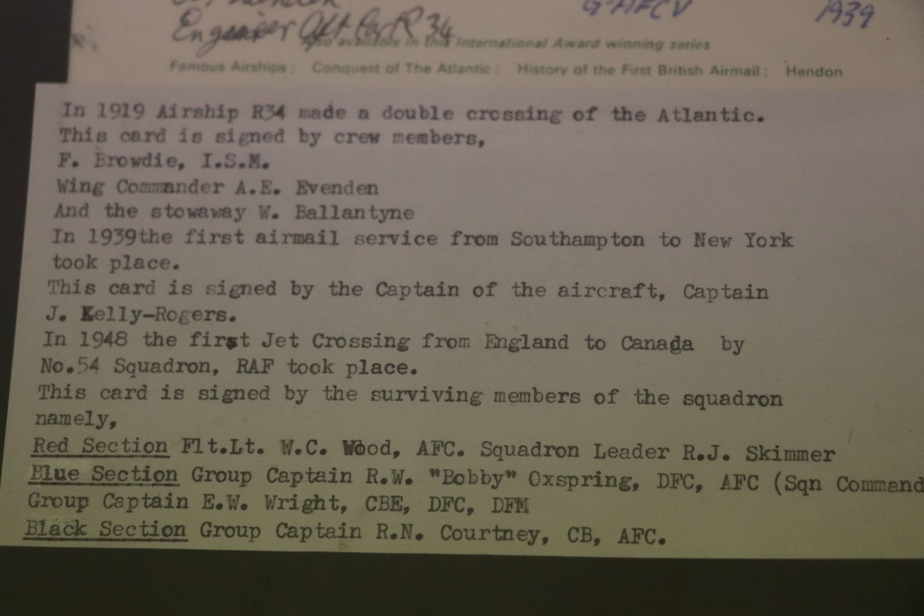 Conquest of The Atlantic postcard (mounted) signed by crew members Browdie, Wing Commander Evenden - Image 3 of 4