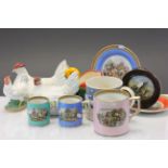 Collection of mixed ceramics to include Prattware and Chicken egg baskets