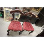 Pair of Victorian Mahogany Dining Chairs with Shaped Backs, Stuffed Over Seats and Cabriole Legs