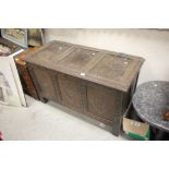 18th century Oak Coffer with three carved panels to front