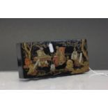 Oriental lacquered pen box with three internal compartments