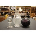 19th century deceptive glass, a floral engraved water jug and a Victorian glass Christmas tree