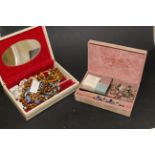 Collection of silver & costume jewellery rings and another small box of costume jewellery