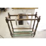 Edwardian Oak Triple Section Stickstand with Green Metal Tray