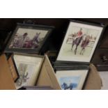 A quantity of equestrian and other framed prints and photos.