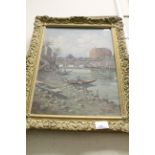 Oil on Board of River Scene with Boat, indistinctly signed