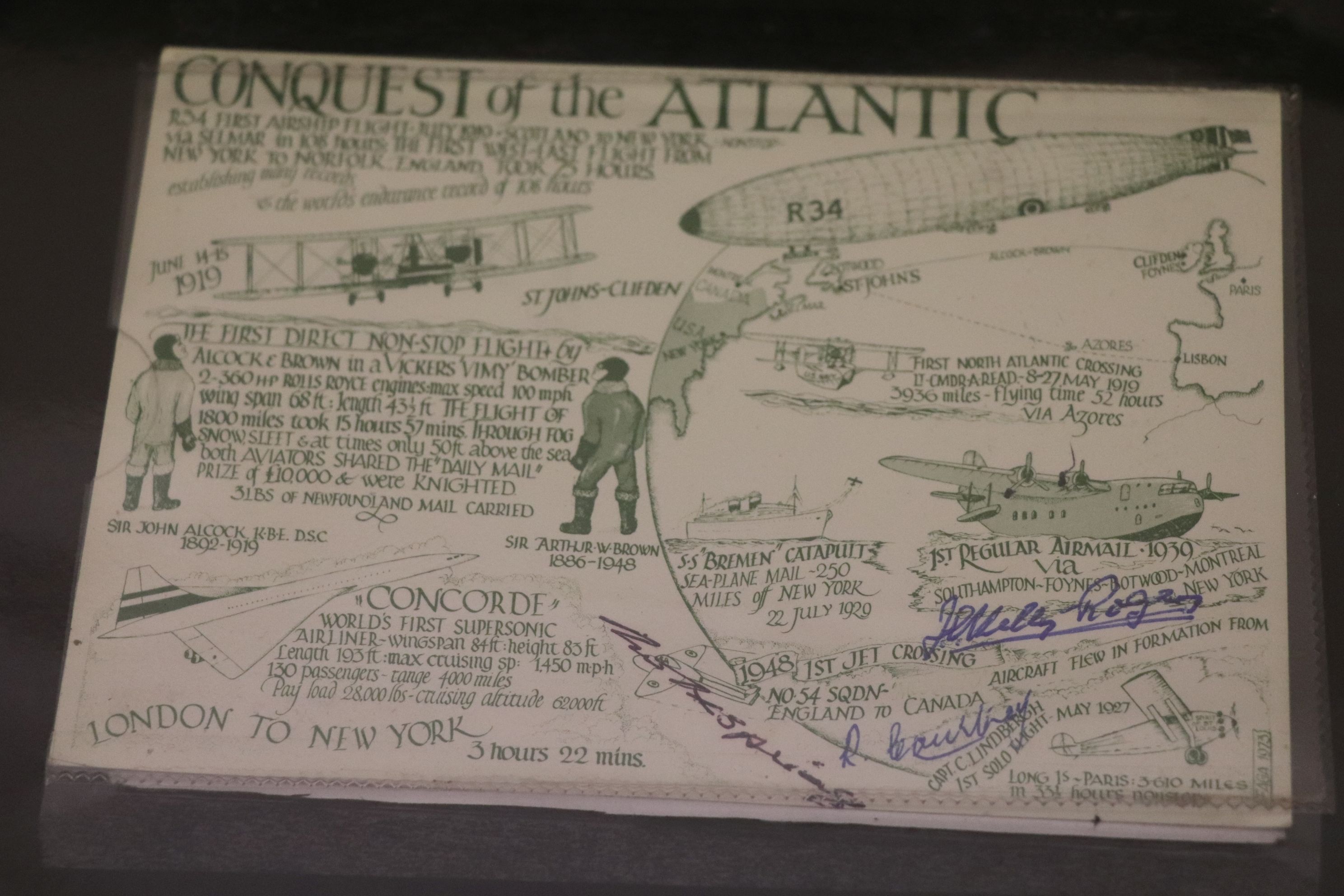 Conquest of The Atlantic postcard (mounted) signed by crew members Browdie, Wing Commander Evenden - Image 4 of 4