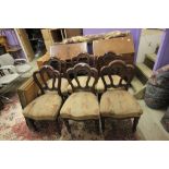 Set of Six Victorian Mahogany Dining Room Chairs with Shaped Backs and Stuffed Over Seats