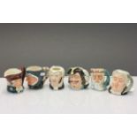 Group of six Royal Doulton small Toby character jugs to include; Granny, Old Charley, Neptune, Buz