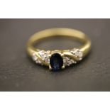 Fully hallmarked 18ct gold diamond and sapphire ring