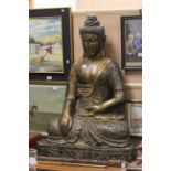 Large wooden 19th Century Asian Buddha in seated position