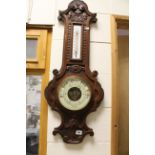 Ornate oak cased Barometer, the dial signed "J F Hunt Hull & Scarboro"