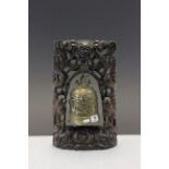 Oriental Bronze Temple style bell in a heavily decorated hardwood mount and all with Dragon theme